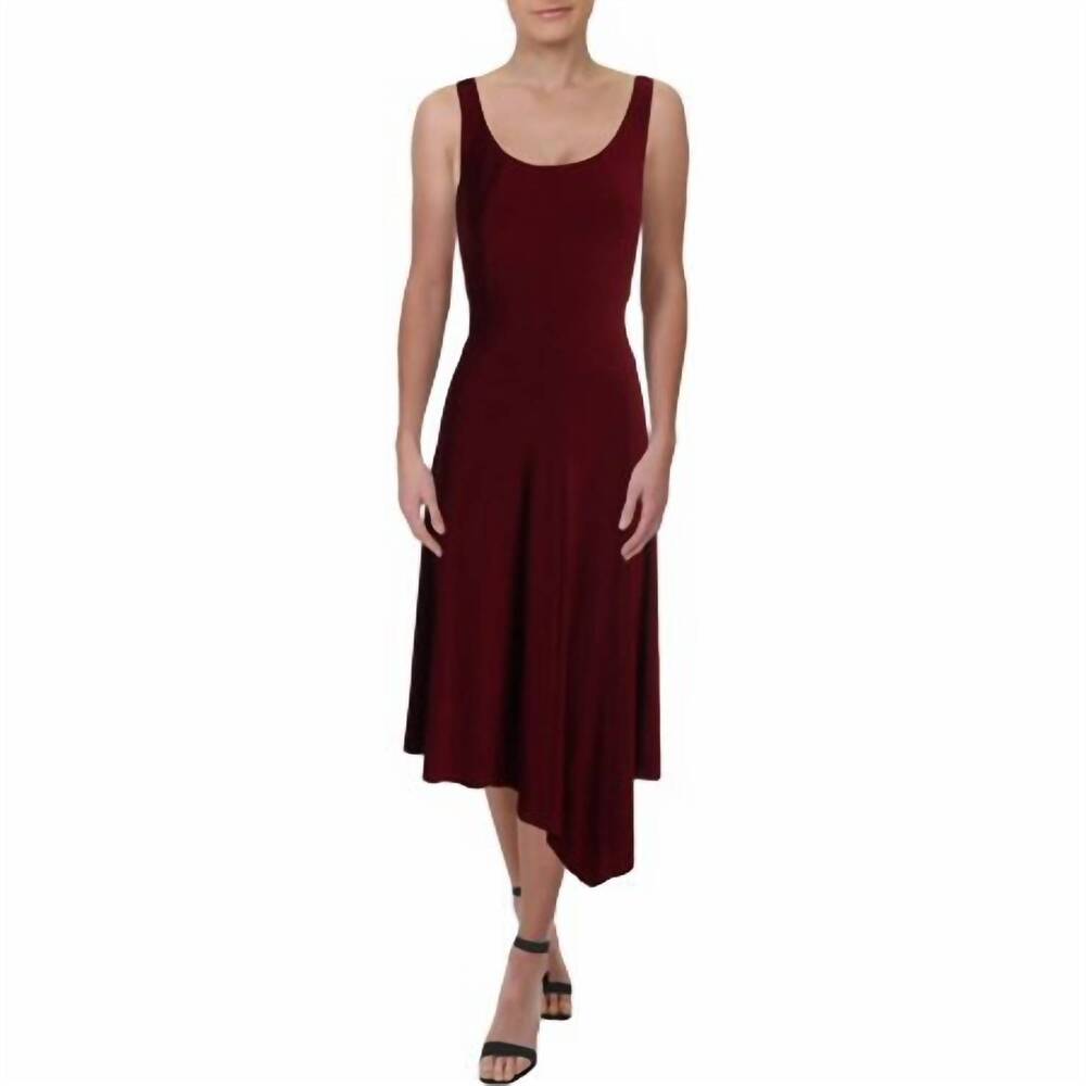 NEW ANNE KLEIN sleeveless asymmetrical dress in cordovan